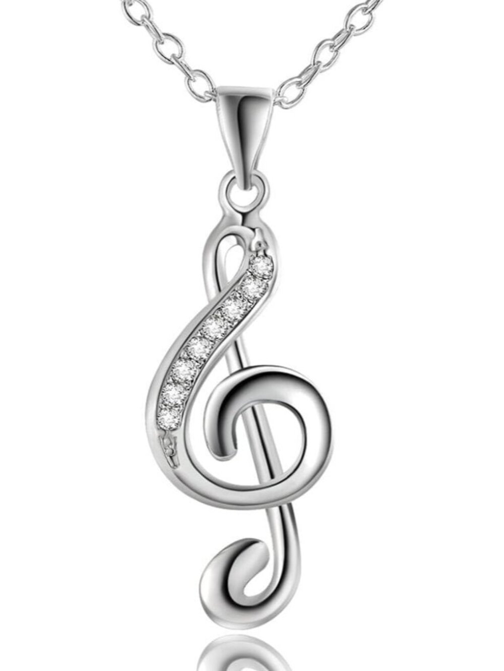 Women's Guitor 925 Sterling Silver Treble Clef Music Note CZ Pendant Necklace